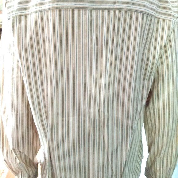 Izod Button Up Blouse Top Yellow Gray White Stripes Womens Shirt XL Striped - Picture 3 of 5